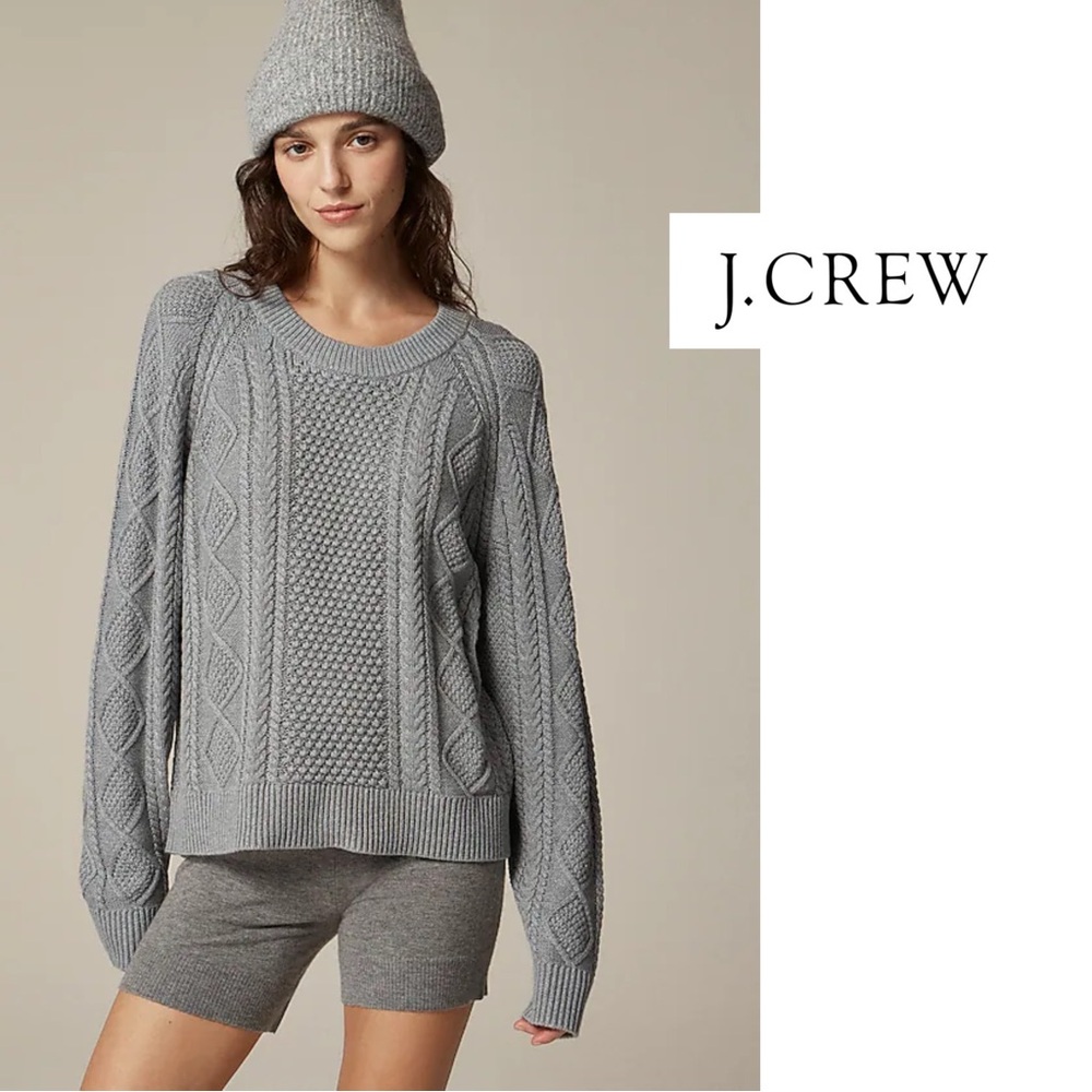 NEW J. Crew Cable Knit Cotton Gray Women's Sweater
